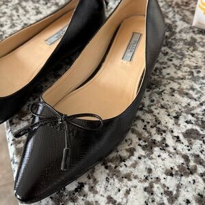 One Good and one Damaged Prada Black Pointed Leather Ballet Flat with Bow Accent